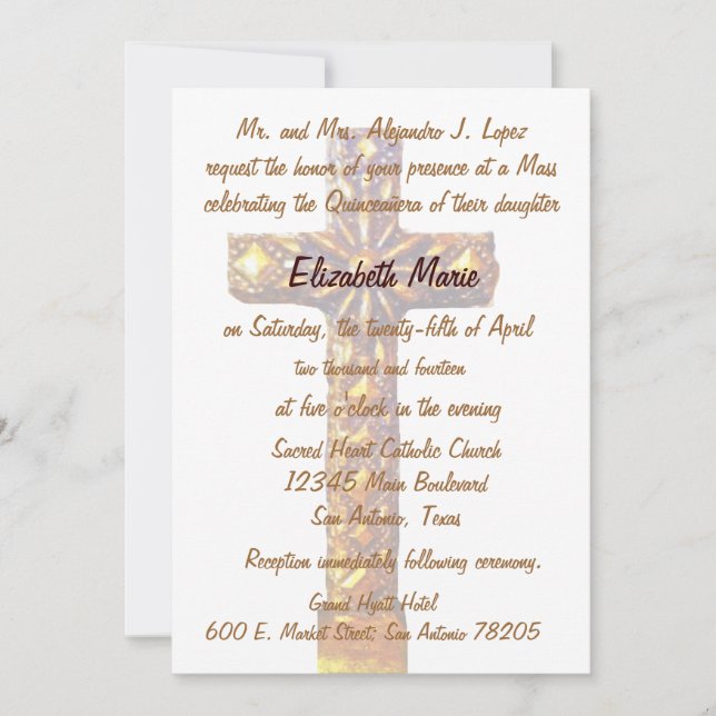 Quinceanera Gold Cross Invitation (Front)