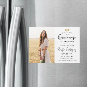 Quinceañera Gold Crown Save the Date Modern Photo Magnetic Invitation