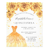 Quinceanera gold dress floral budget invitation flyer (Front)