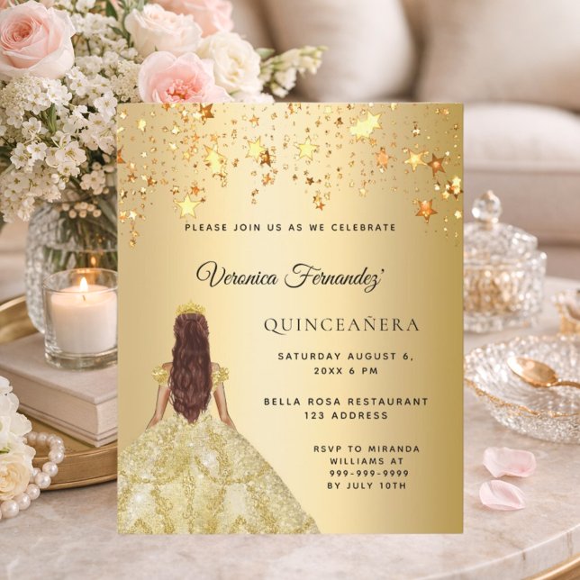 Quinceanera gold dress stars invitation (Creator Uploaded)
