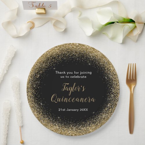 Quinceanera Gold Faux Glitter Paper Plates