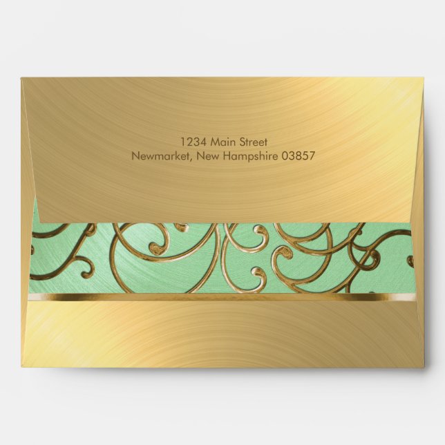 Quinceañera Gold Filigree Swirls Envelope (Back (Top Flap))
