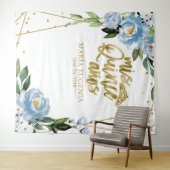 Quinceanera Gold Foil Dusty Blue Floral Backdrop | Zazzle