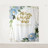 Quinceanera Gold Foil Dusty Blue Floral Backdrop | Zazzle