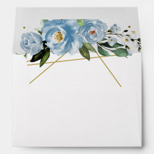 Quinceanera Gold Foil Dusty Blue Floral  Envelope