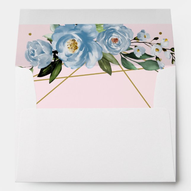 Quinceanera Gold Foil Pink Blue Floral Envelope (Back (Bottom))
