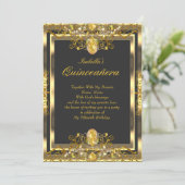 Quinceanera Gold Gems Black 15th Birthday Invitation (Standing Front)