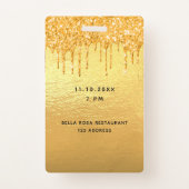 Quinceanera gold glitter drips metallic badge (Back)