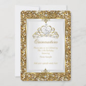 Quinceanera Gold Glitter White Pearl Tiara 2 Invitation (Front)
