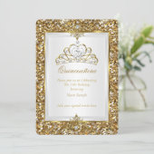 Quinceanera Gold Glitter White Pearl Tiara 2 Invitation (Standing Front)