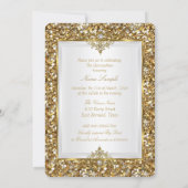 Quinceanera Gold Glitter White Pearl Tiara 2 Invitation (Back)