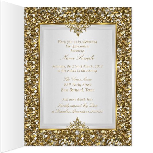 Quinceanera Gold Glitter White Pearl Tiara Photo (Inside (Right))