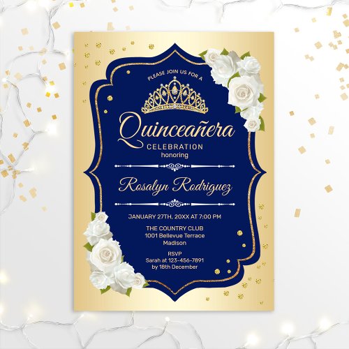 Quinceanera _ Gold Navy Invitation