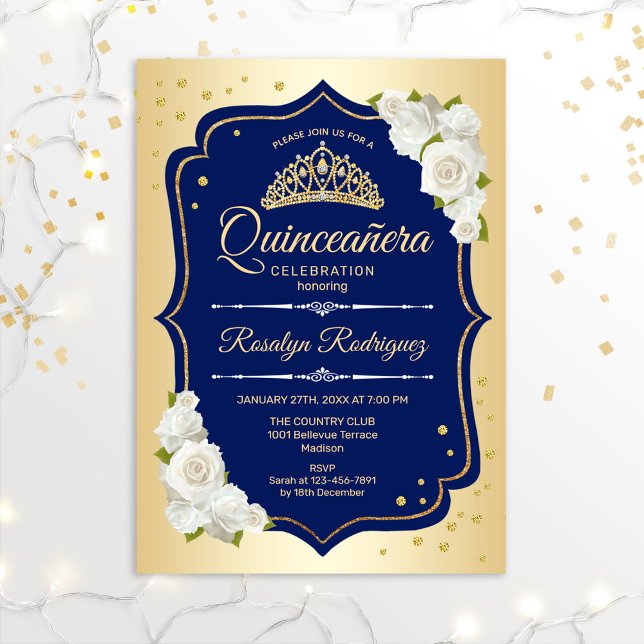 Quinceanera - Gold Navy Invitation (Creator Uploaded)