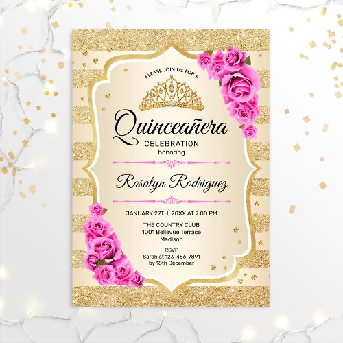 Quinceanera _ Gold Pastel Pink Invitation