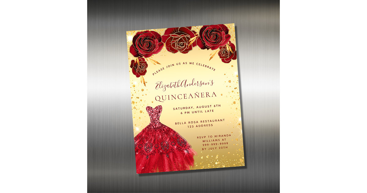 Gold and Red Quinceanera DIY Scroll Invitations