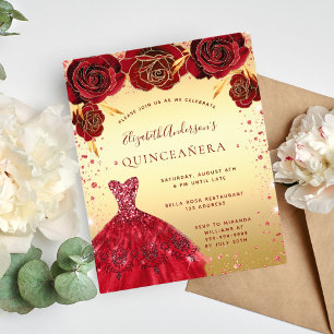 Quinceanera gold red glitter dress floral budget flyer