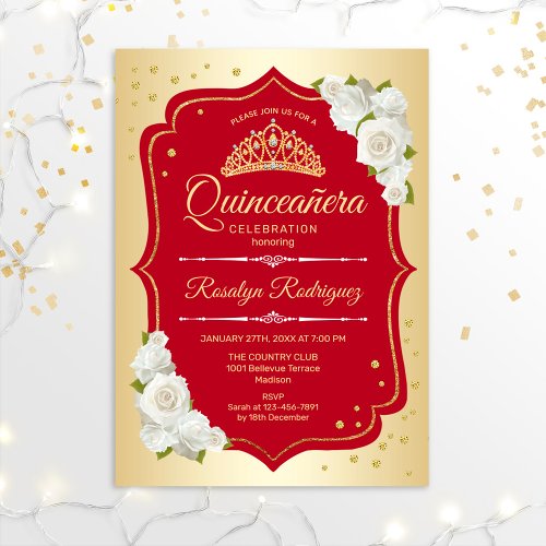 Quinceanera _ Gold Red Invitation