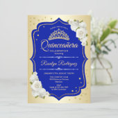 Quinceanera - Gold Royal Blue Invitation (Standing Front)
