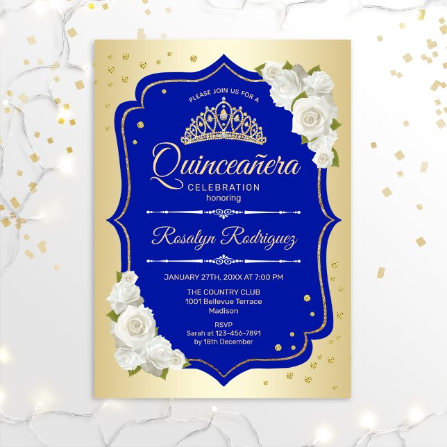 Quinceanera - Gold Royal Blue Invitation