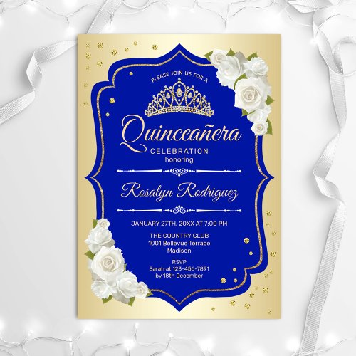 Quinceanera _ Gold Royal Blue Invitation