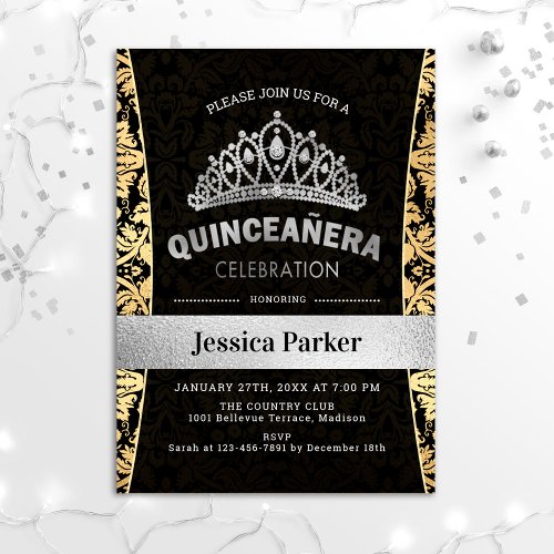 Quinceanera Gold Silver Black Invitation