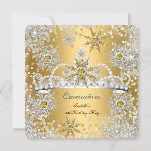 Quinceanera Gold Silver Winter Wonderland Invitation