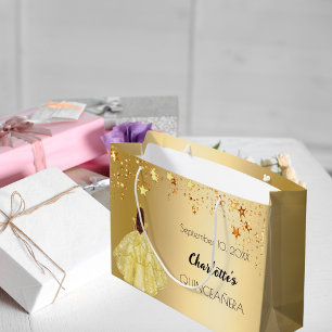 Quinceanera gold stars dress tiara large gift bag