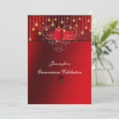 Quinceanera Gold Stars Red Ruby & Red Roses Invitation (Standing Front)