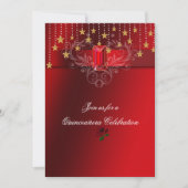 Quinceanera Gold Stars Red Ruby & Red Roses Invitation (Front)