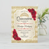 Quinceanera - Gold Stripes Red Invitation (Standing Front)