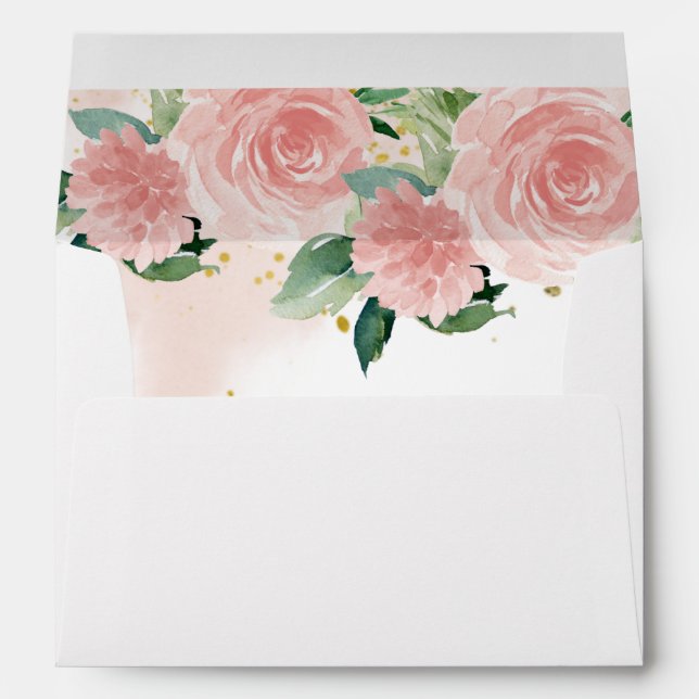 Quinceanera Gold Tiara Blush Pink Floral Envelope (Back (Bottom))