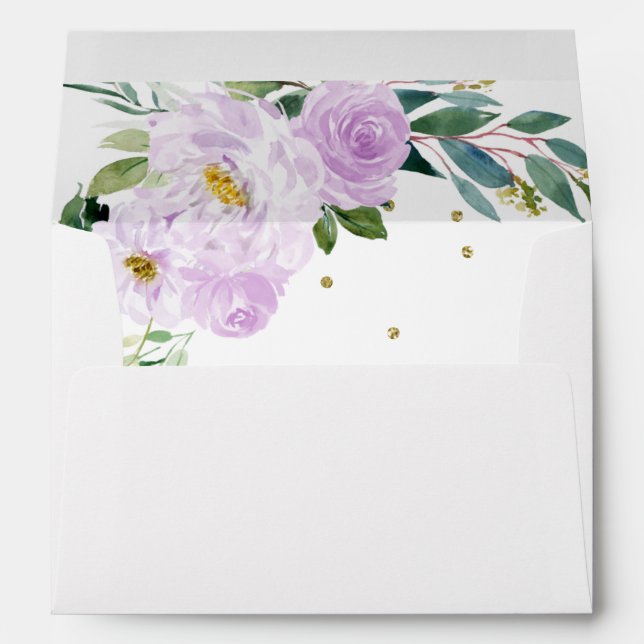 Quinceanera Gold Tiara Purple Lilac Floral Envelope (Back (Bottom))