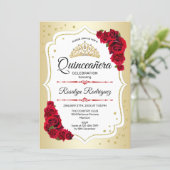 Quinceanera - Gold White Red Invitation (Standing Front)
