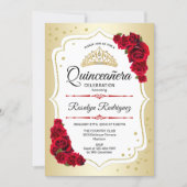 Quinceanera - Gold White Red Invitation (Front)