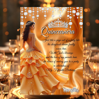 Quinceanera Gold Yellow Orange Carriage Tiara Invitation