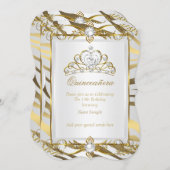 Quinceanera Gold Zebra White Pearl Tiara Invitation (Front/Back)