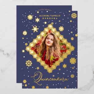 Quinceañera Golden Snowflakes Winter Christmas Foil Invitation
