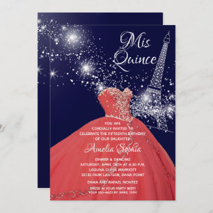 Quinceañera Gown Eiffel Tower Invitations