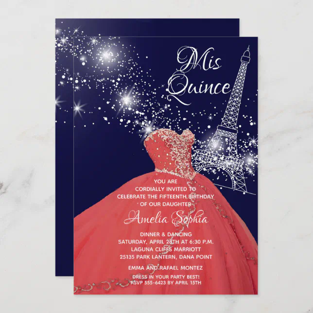 Quinceañera Gown Eiffel Tower Invitations Zazzle