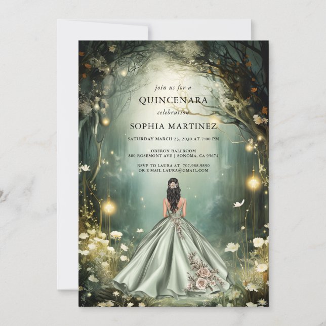 Quinceanera Gown Enchanted Forest Portal Invitation (Front)