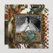 Quinceanera Grad Sweet 16 Vintage Leather Photo Invitation (Front/Back)