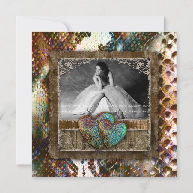 Quinceanera Grad Sweet 16 Vintage Leather Photo Invitation (Front)