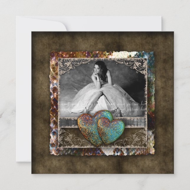 Quinceanera Grad Sweet 16 Vintage Suede Photo Invitation (Front)