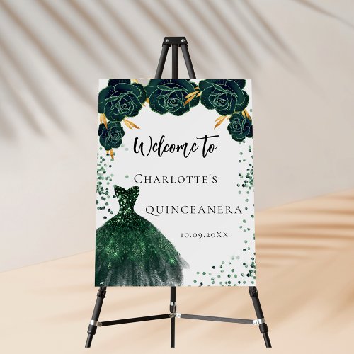 Quinceanera green dress flowers welcome foam board