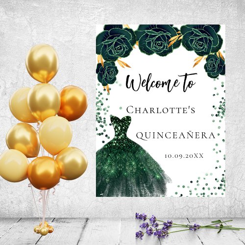 Quinceanera green dress flowers welcome poster