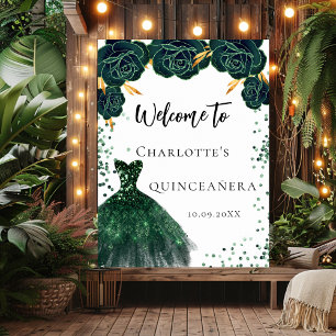 Quinceanera green dress flowers welcome poster