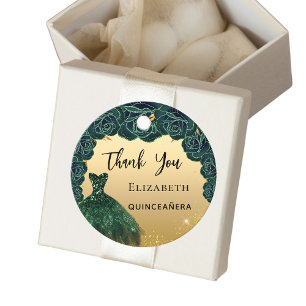 Quinceanera green gold dress Thank You Favor Tags