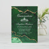 Quinceanera Green Gold Marble Agate Geode Photo Invitation (Standing Front)