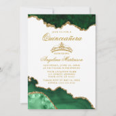 Quinceanera Green Gold Marble Crown Invitation (Front)